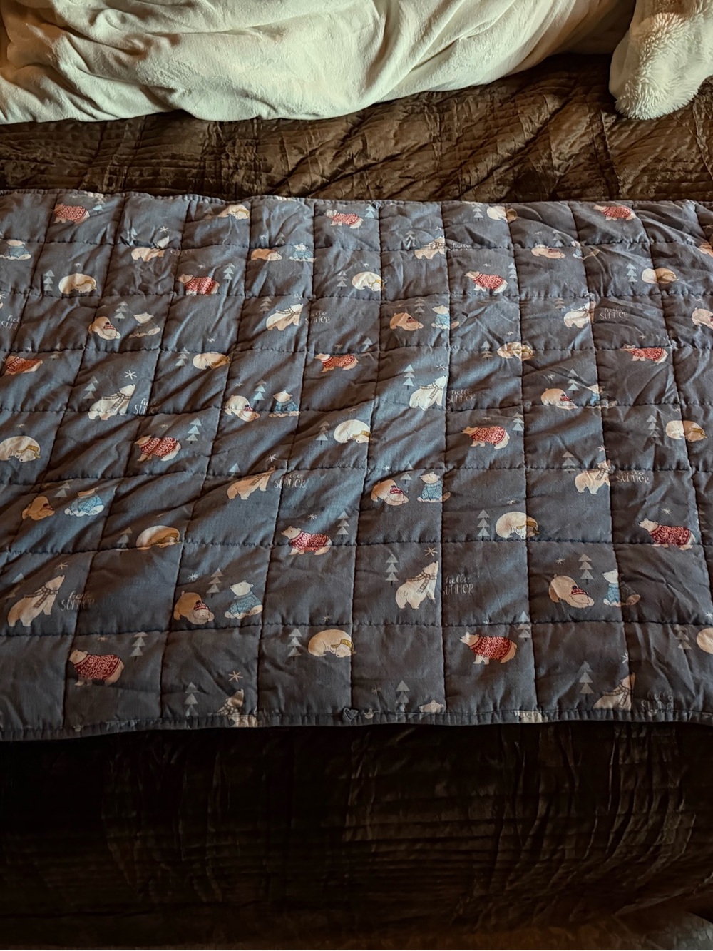 Quilted Polar Bear Print weighted blanket-5 lbs- Slate Blue